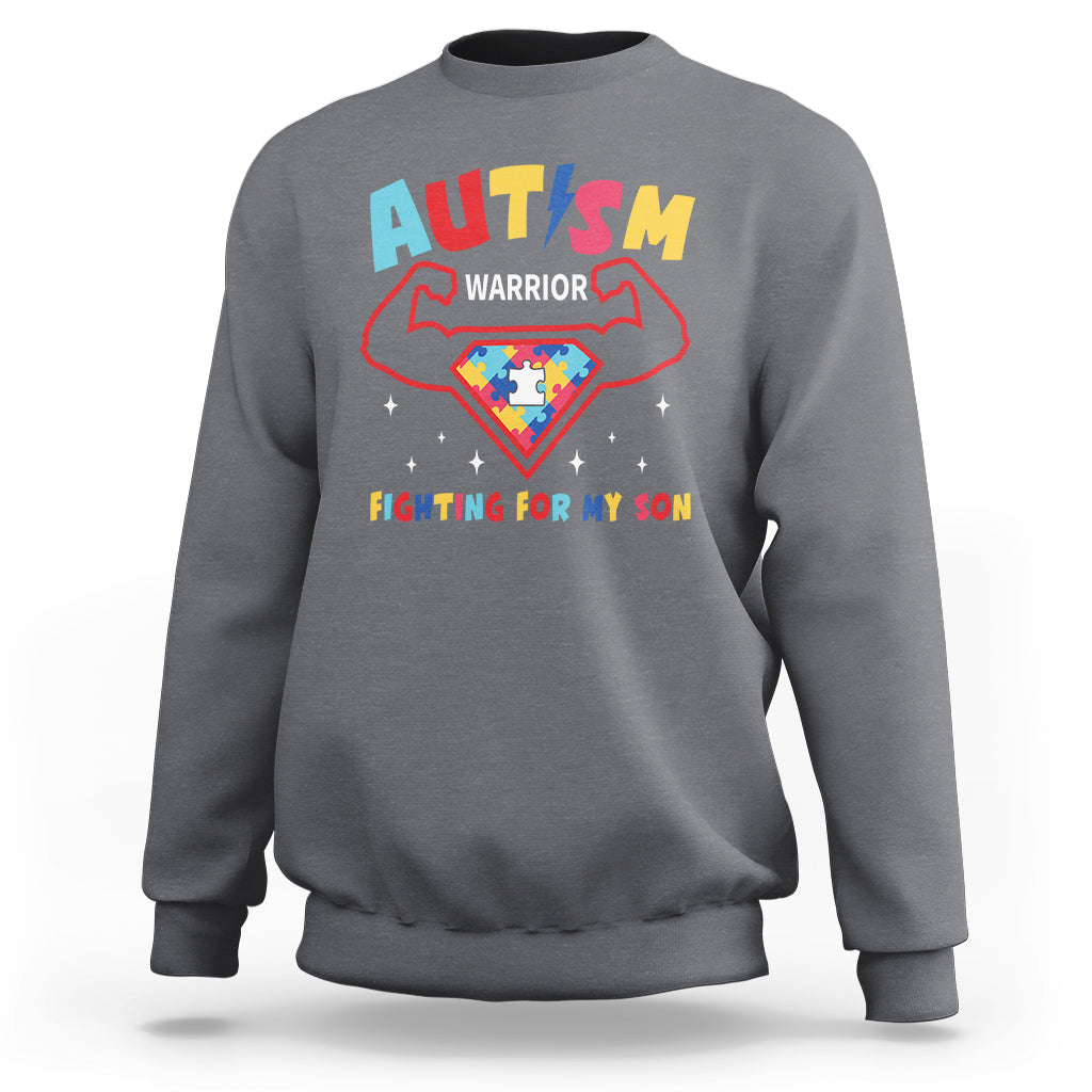 Autism Warrior Superhero Fighting For My Son Mom Dad Parents Sweatshirt - Wonder Print Shop