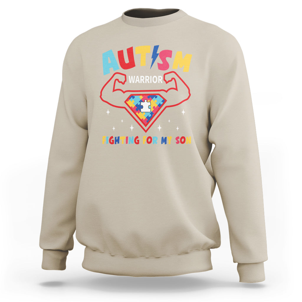 Autism Warrior Superhero Fighting For My Son Mom Dad Parents Sweatshirt - Wonder Print Shop