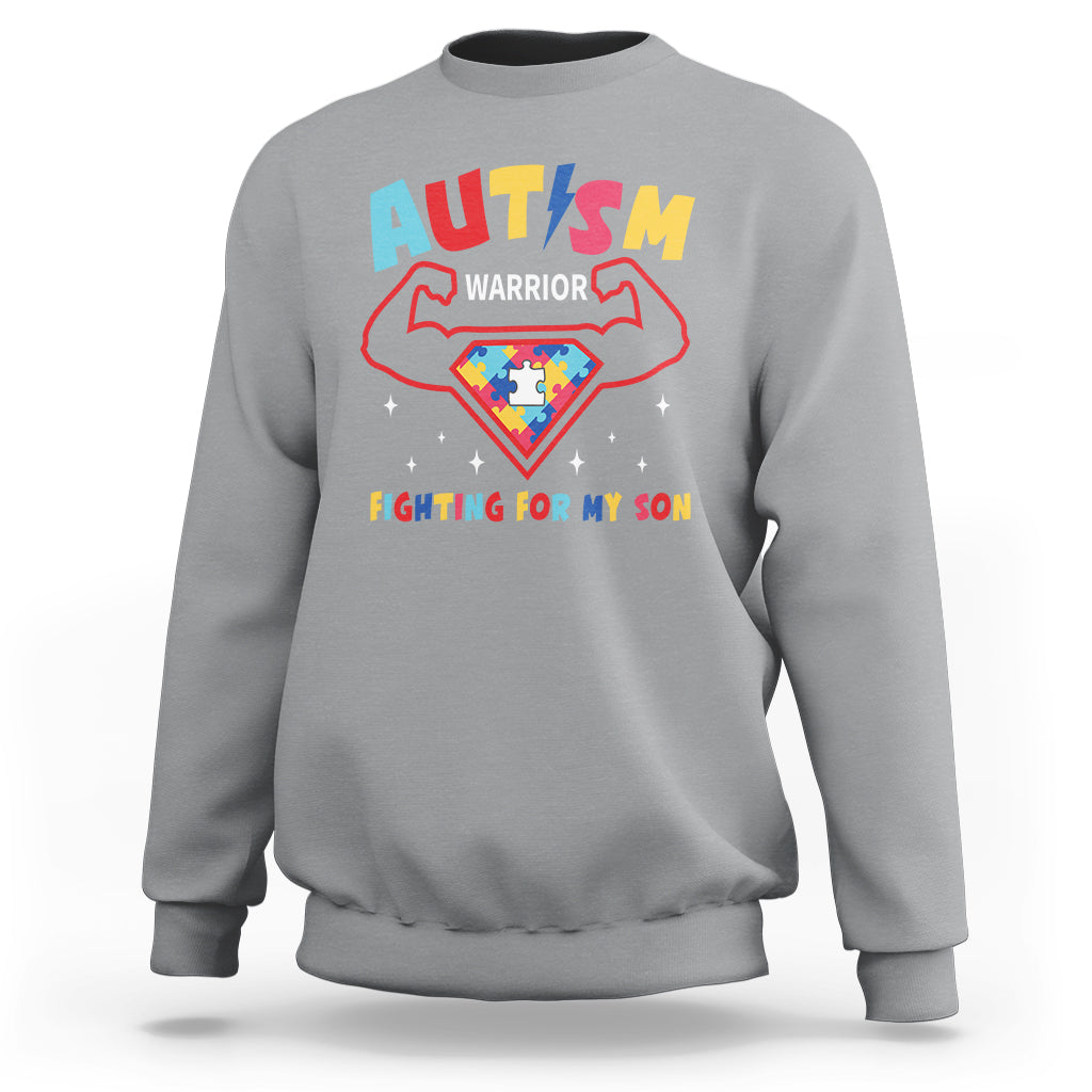 Autism Warrior Superhero Fighting For My Son Mom Dad Parents Sweatshirt - Wonder Print Shop
