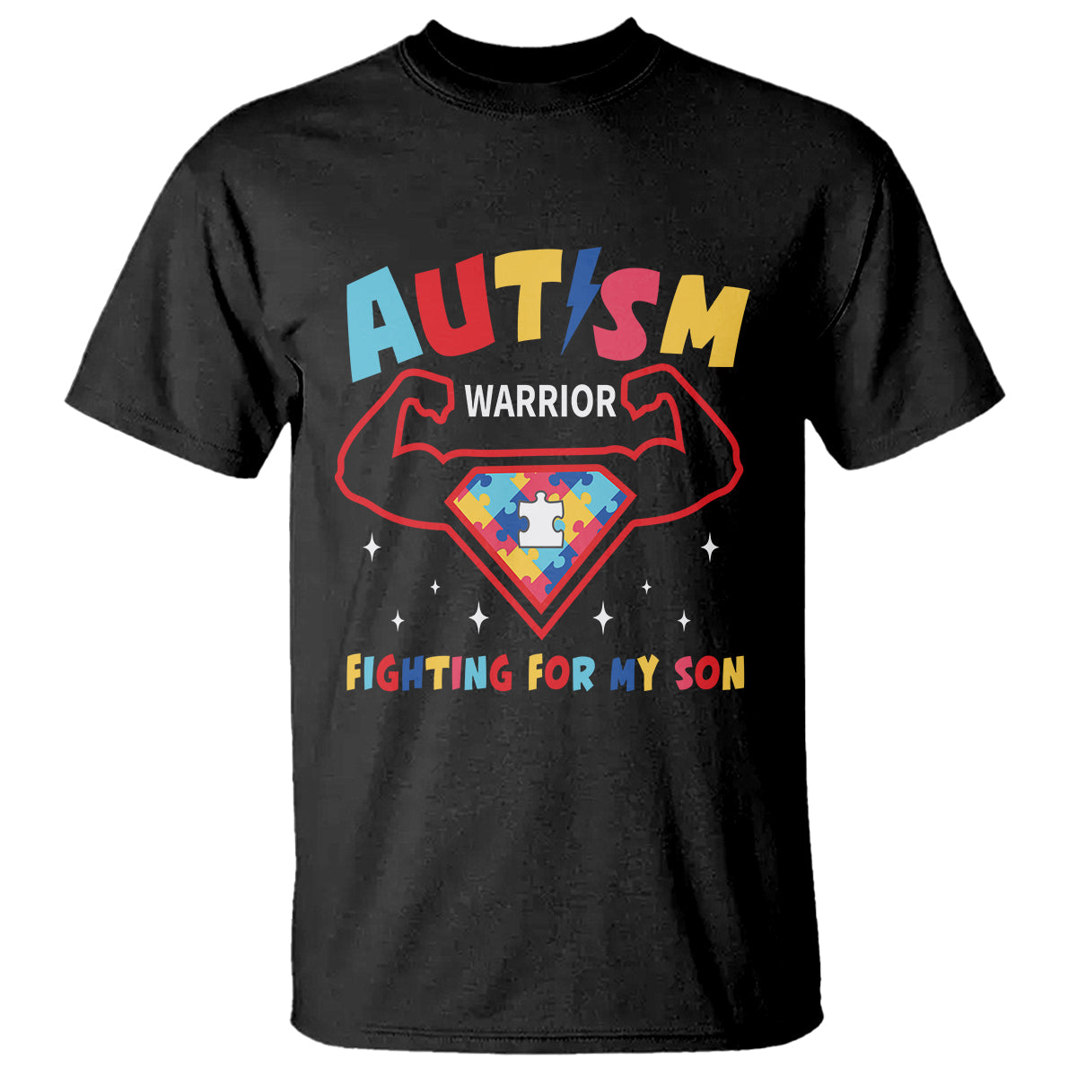 Autism Warrior Superhero Fighting For My Son Mom Dad Parents T Shirt - Wonder Print Shop