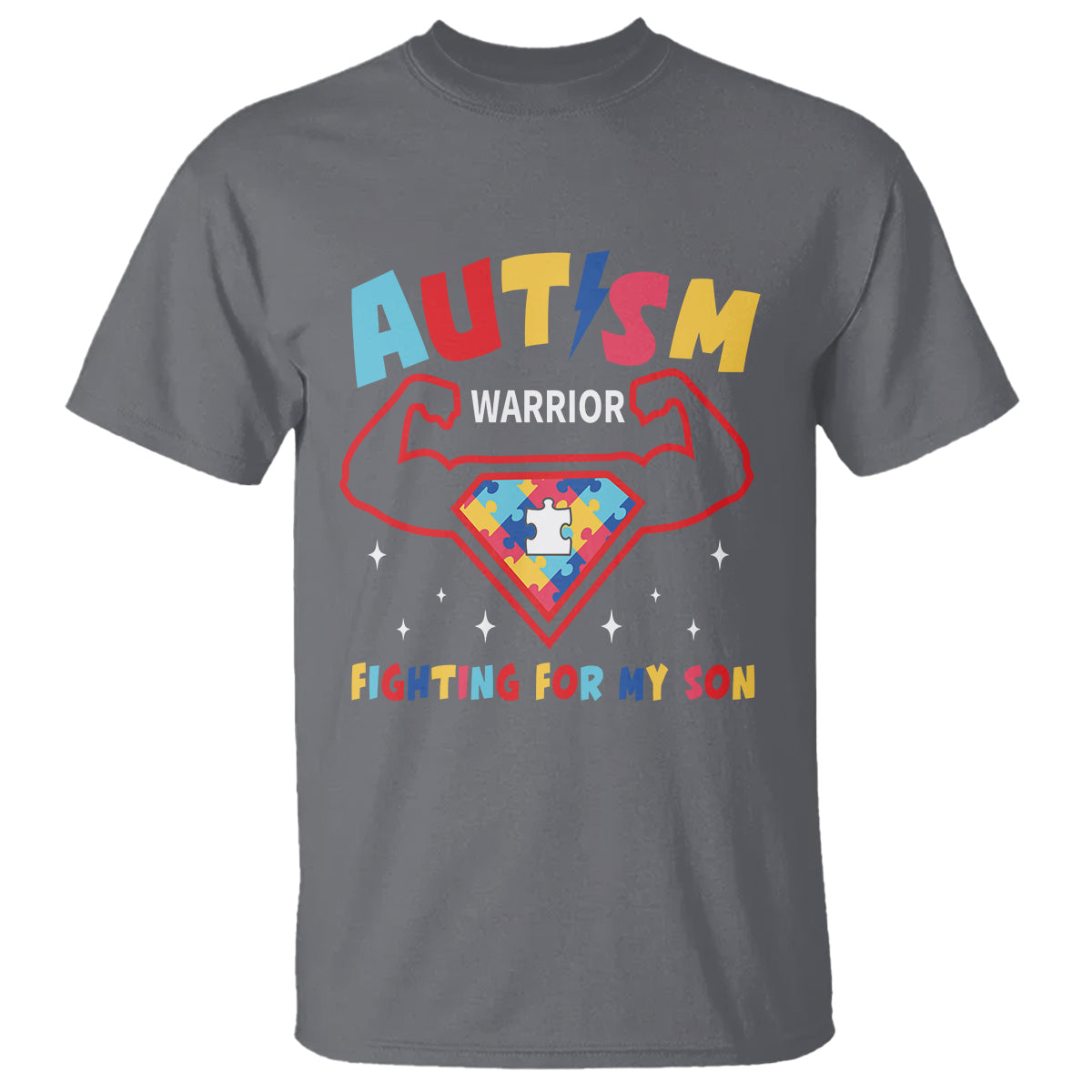 Autism Warrior Superhero Fighting For My Son Mom Dad Parents T Shirt - Wonder Print Shop
