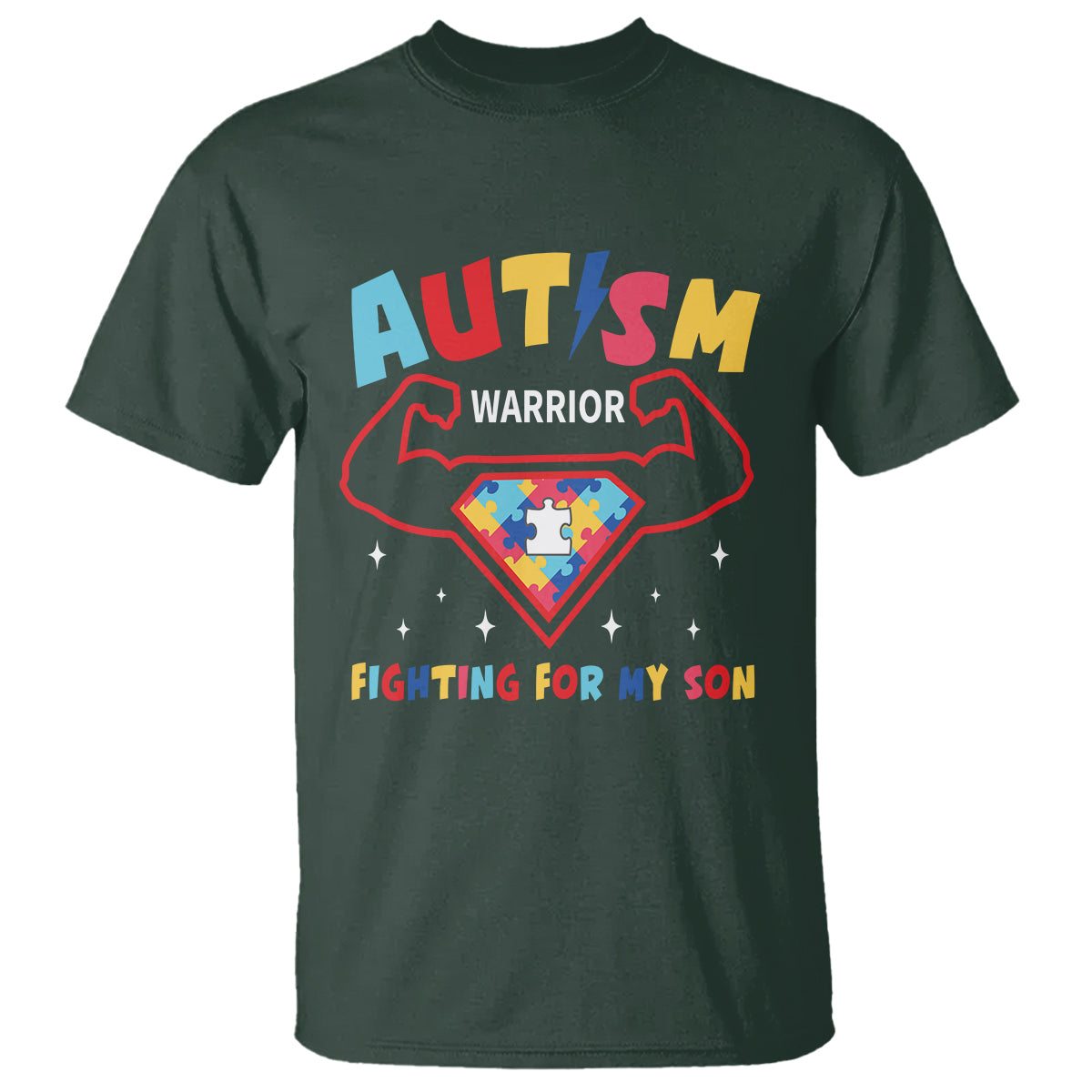 Autism Warrior Superhero Fighting For My Son Mom Dad Parents T Shirt - Wonder Print Shop