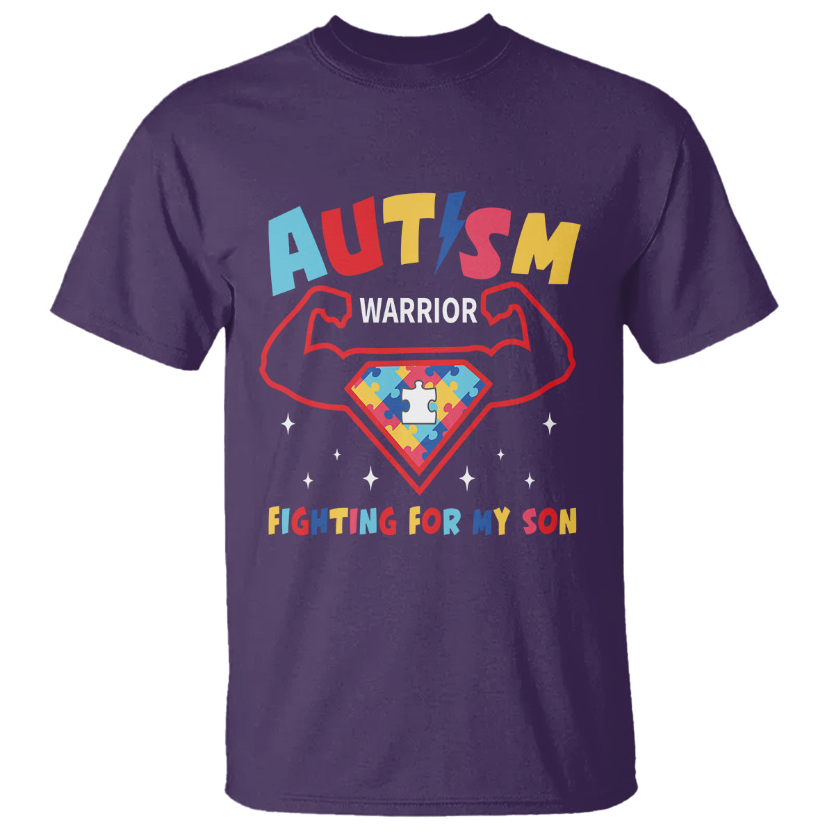 Autism Warrior Superhero Fighting For My Son Mom Dad Parents T Shirt - Wonder Print Shop