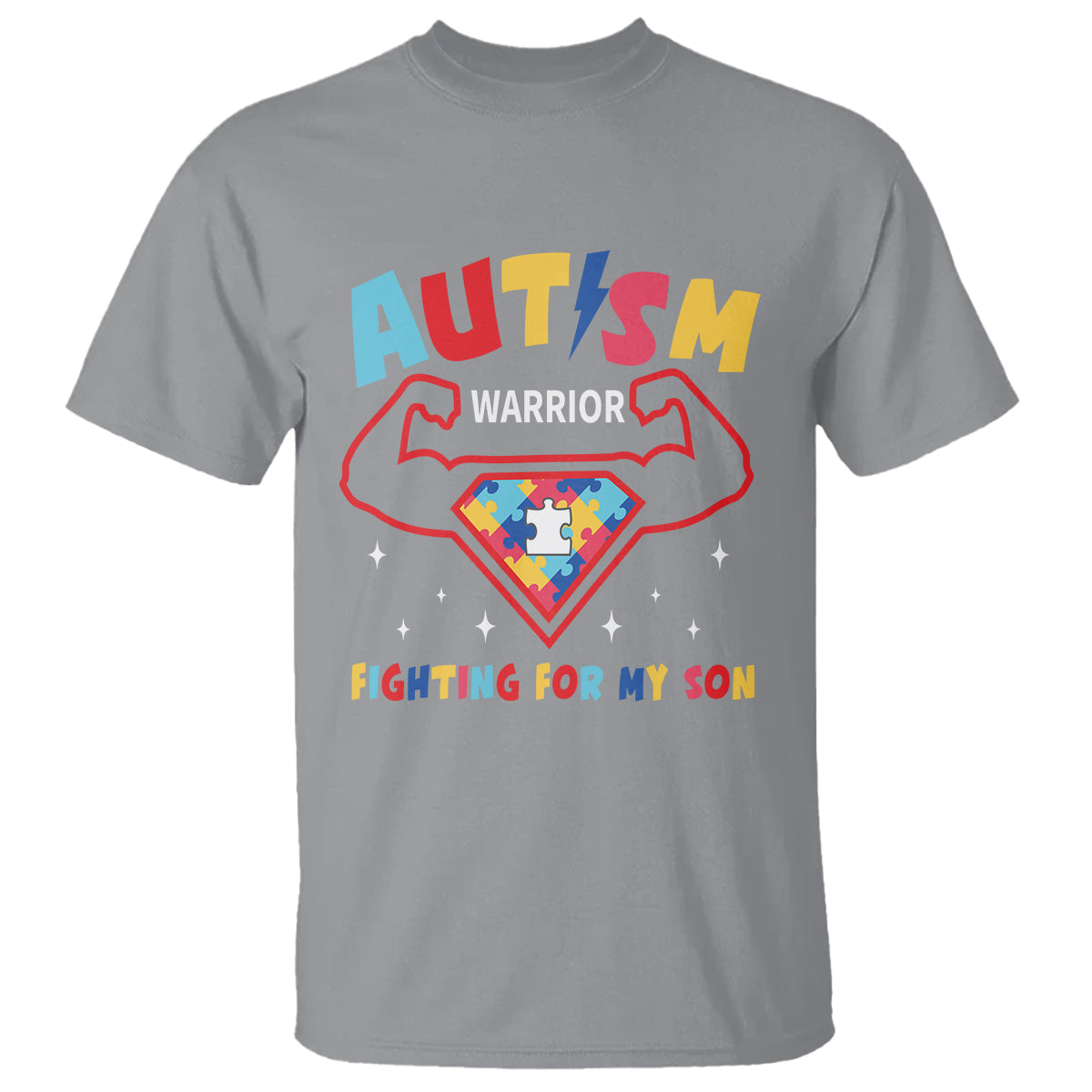 Autism Warrior Superhero Fighting For My Son Mom Dad Parents T Shirt - Wonder Print Shop
