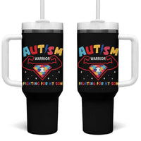 Autism Warrior Superhero Fighting For My Son Mom Dad Parents Tumbler With Handle