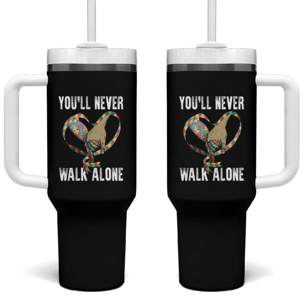 Autism Awareness Tumbler With Handle You'll Never Walk Alone Dad Support