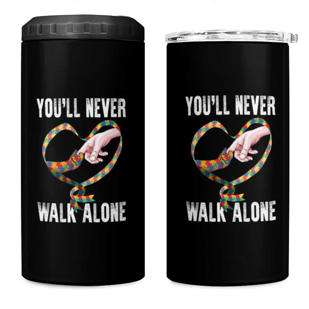 Autism Awareness 4 in 1 Can Cooler Tumbler You'll Never Walk Alone Mom Support