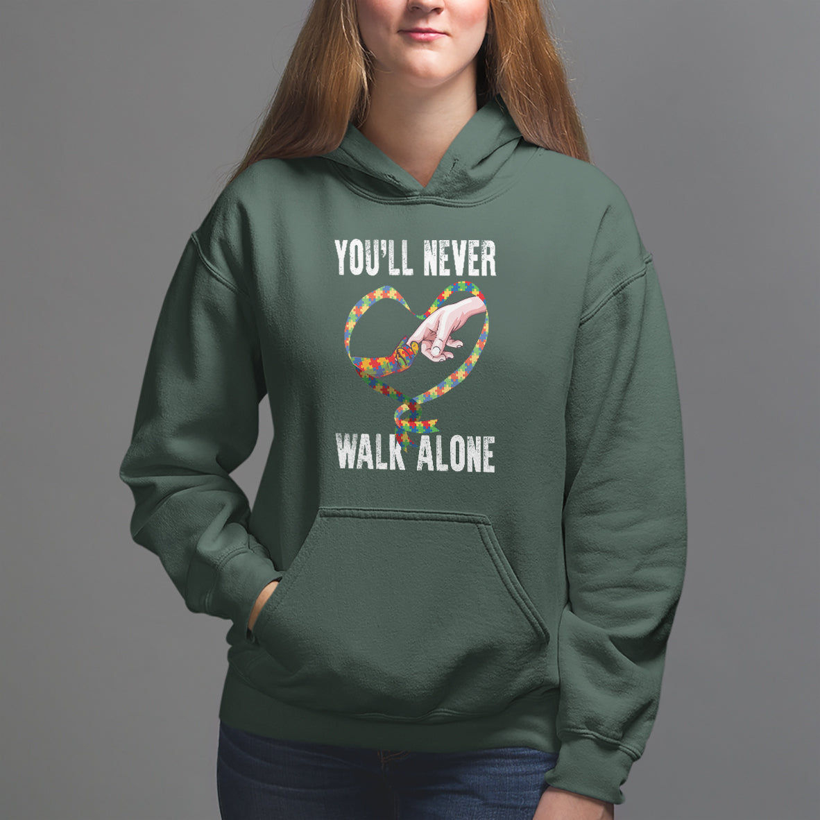 Autism Awareness Hoodie You'll Never Walk Alone Mom Support - Wonder Print Shop