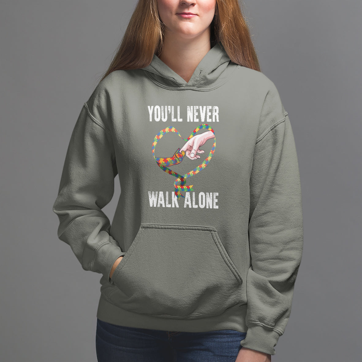 Autism Awareness Hoodie You'll Never Walk Alone Mom Support - Wonder Print Shop