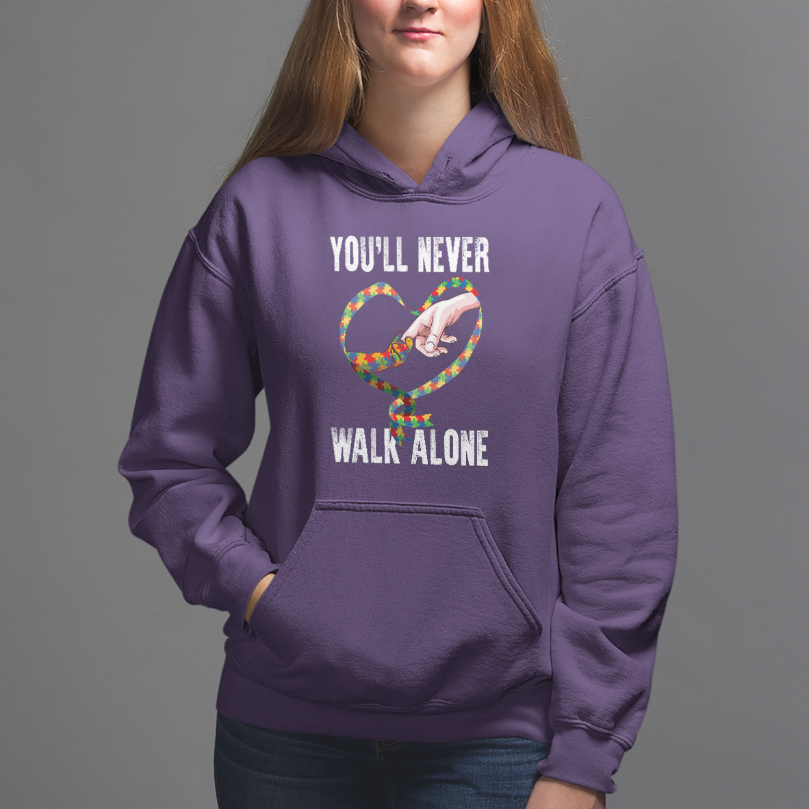 Autism Awareness Hoodie You'll Never Walk Alone Mom Support - Wonder Print Shop