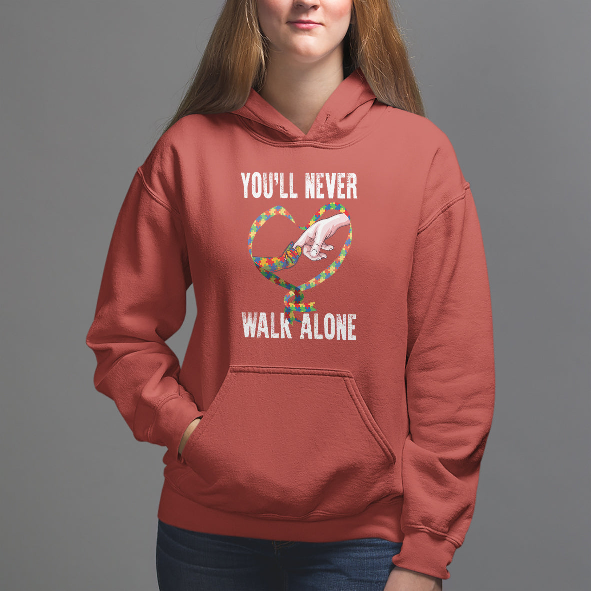Autism Awareness Hoodie You'll Never Walk Alone Mom Support - Wonder Print Shop