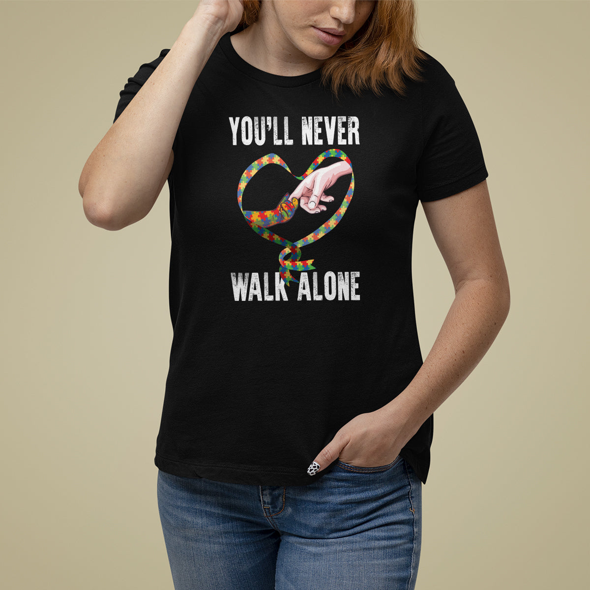 Autism Awareness T Shirt For Women You'll Never Walk Alone Mom Support - Wonder Print Shop