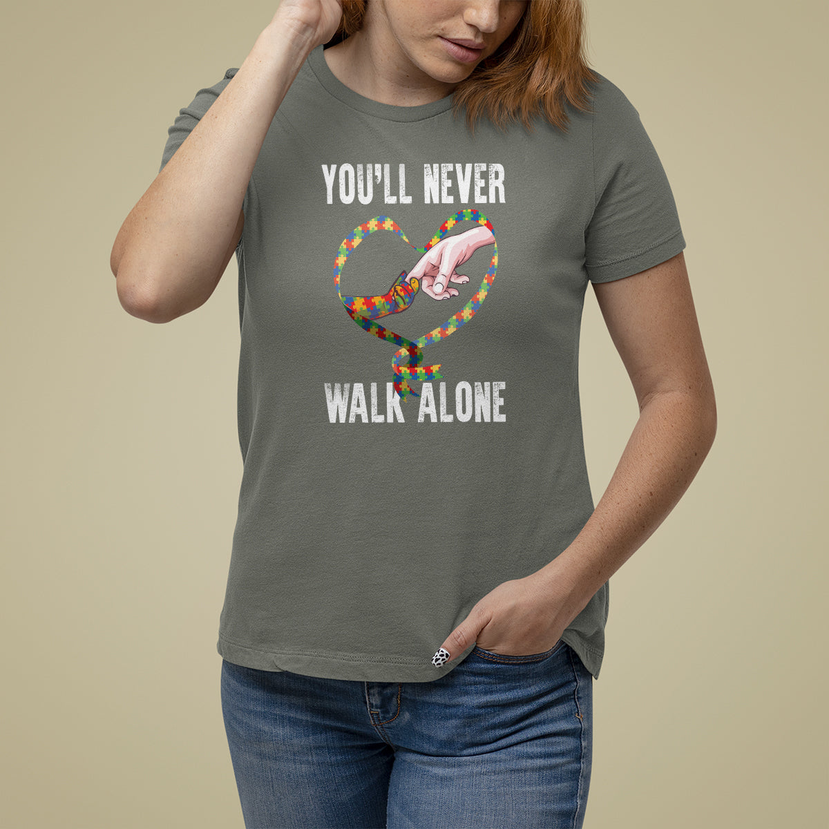 Autism Awareness T Shirt For Women You'll Never Walk Alone Mom Support - Wonder Print Shop