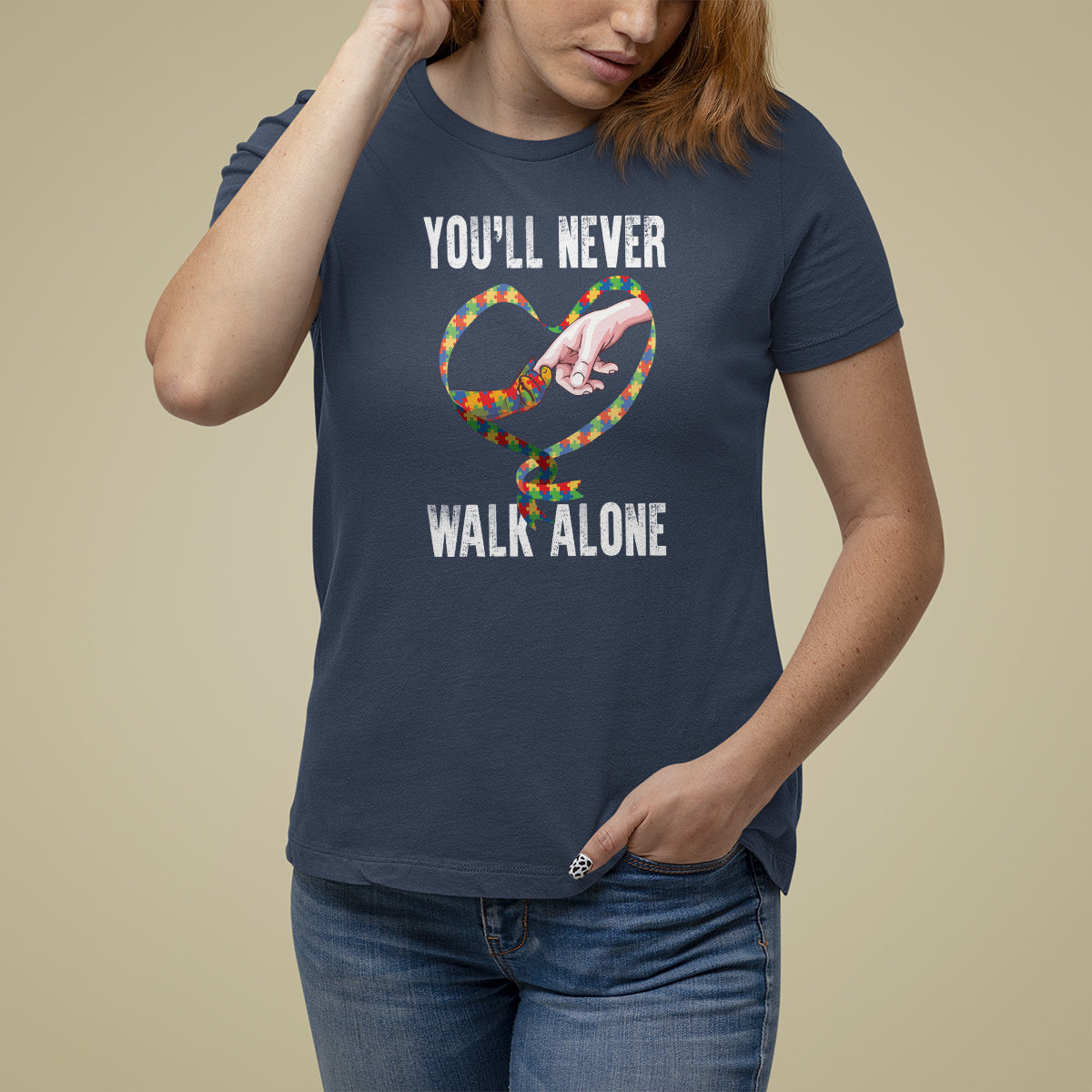Autism Awareness T Shirt For Women You'll Never Walk Alone Mom Support - Wonder Print Shop