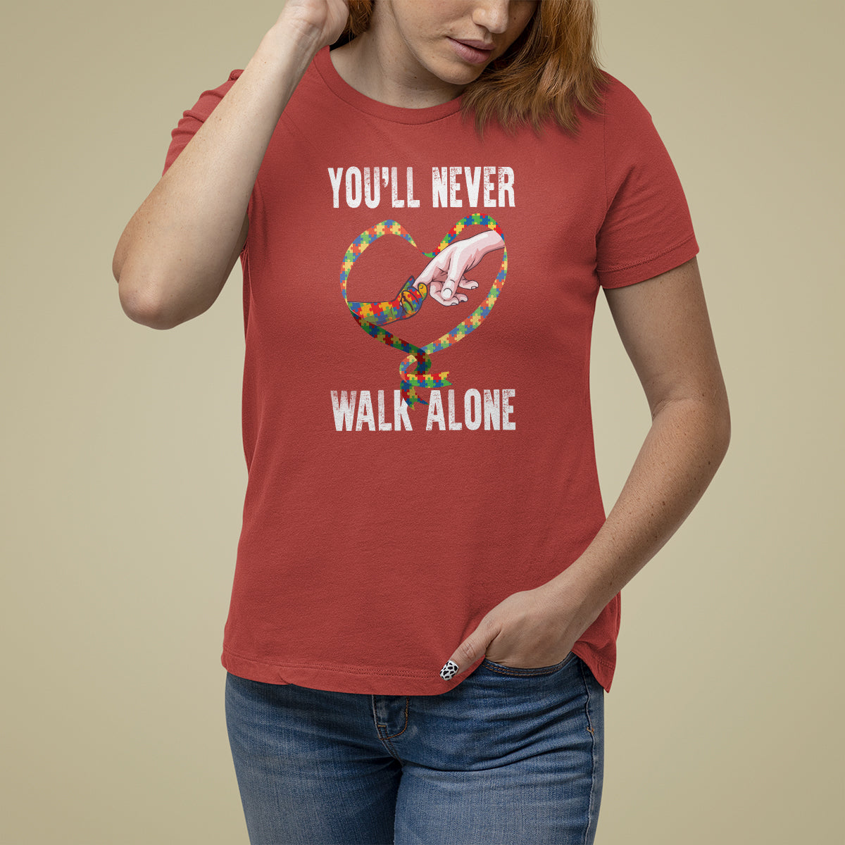 Autism Awareness T Shirt For Women You'll Never Walk Alone Mom Support - Wonder Print Shop