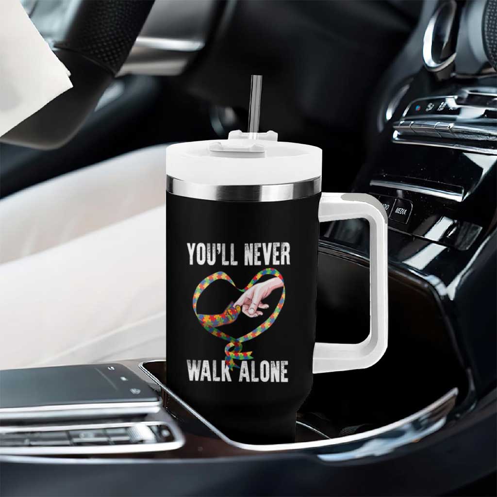 Autism Awareness Tumbler With Handle You'll Never Walk Alone Mom Support