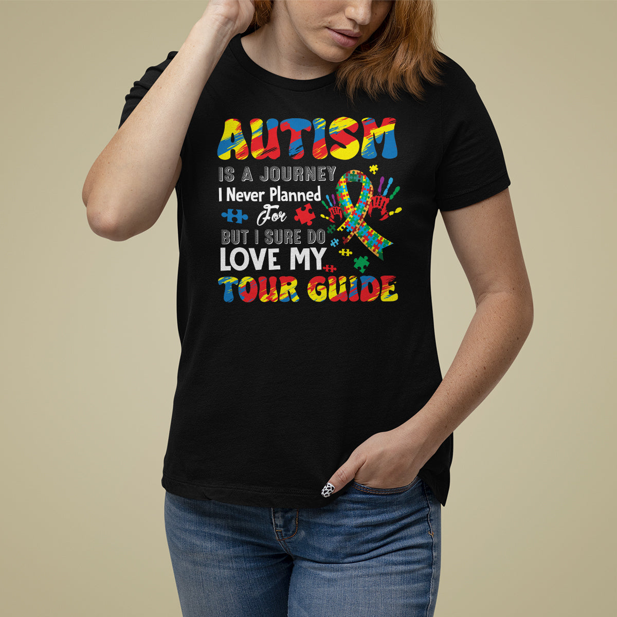 Autism Awareness T Shirt For Women Autism Is A Journey I Never Planned For But I Sure Do Love My Tour Guide - Wonder Print Shop