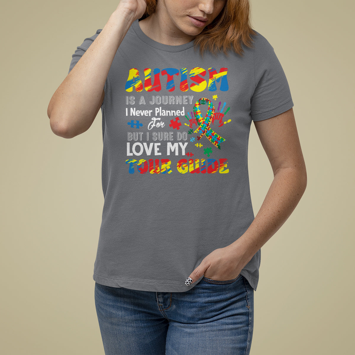 Autism Awareness T Shirt For Women Autism Is A Journey I Never Planned For But I Sure Do Love My Tour Guide - Wonder Print Shop