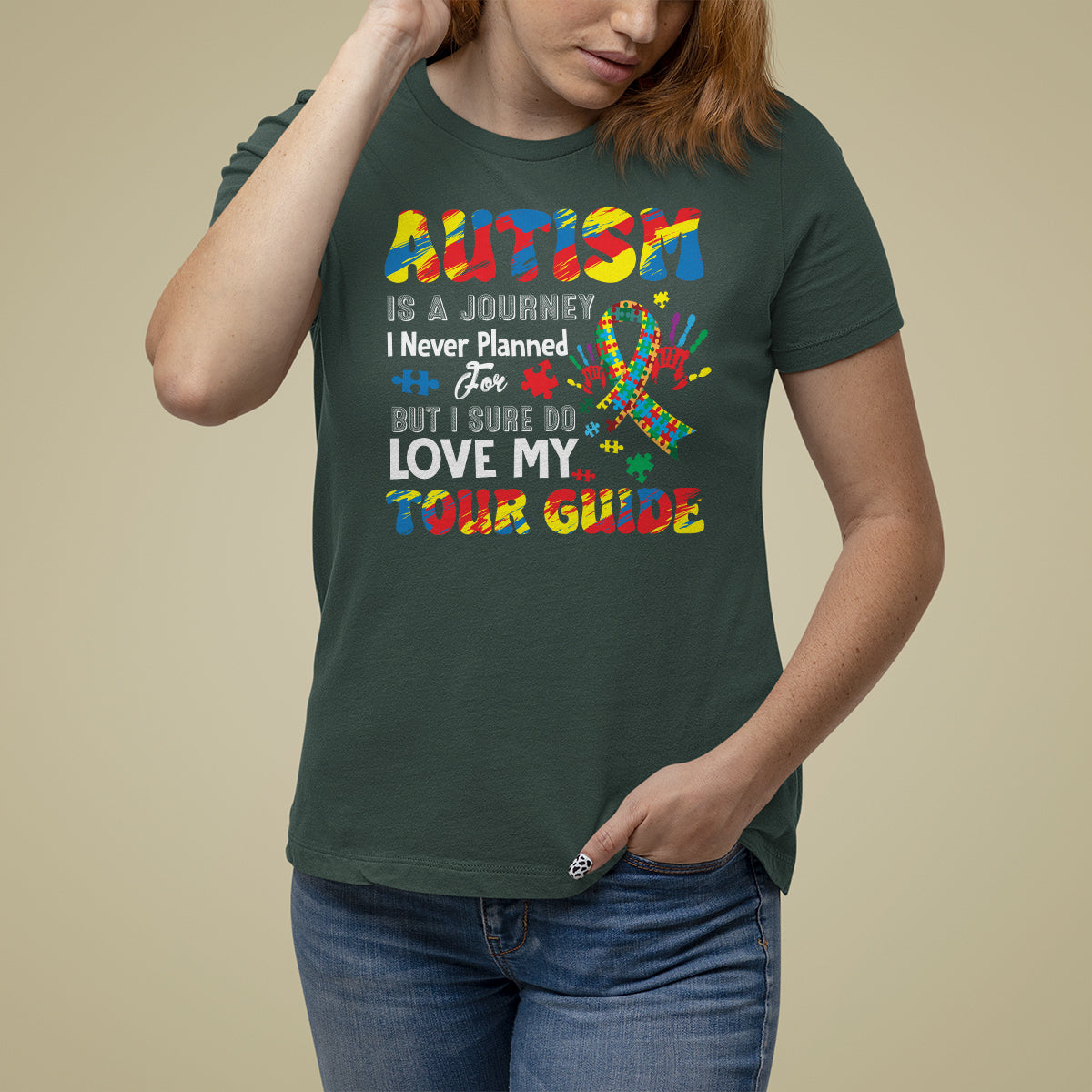 Autism Awareness T Shirt For Women Autism Is A Journey I Never Planned For But I Sure Do Love My Tour Guide - Wonder Print Shop