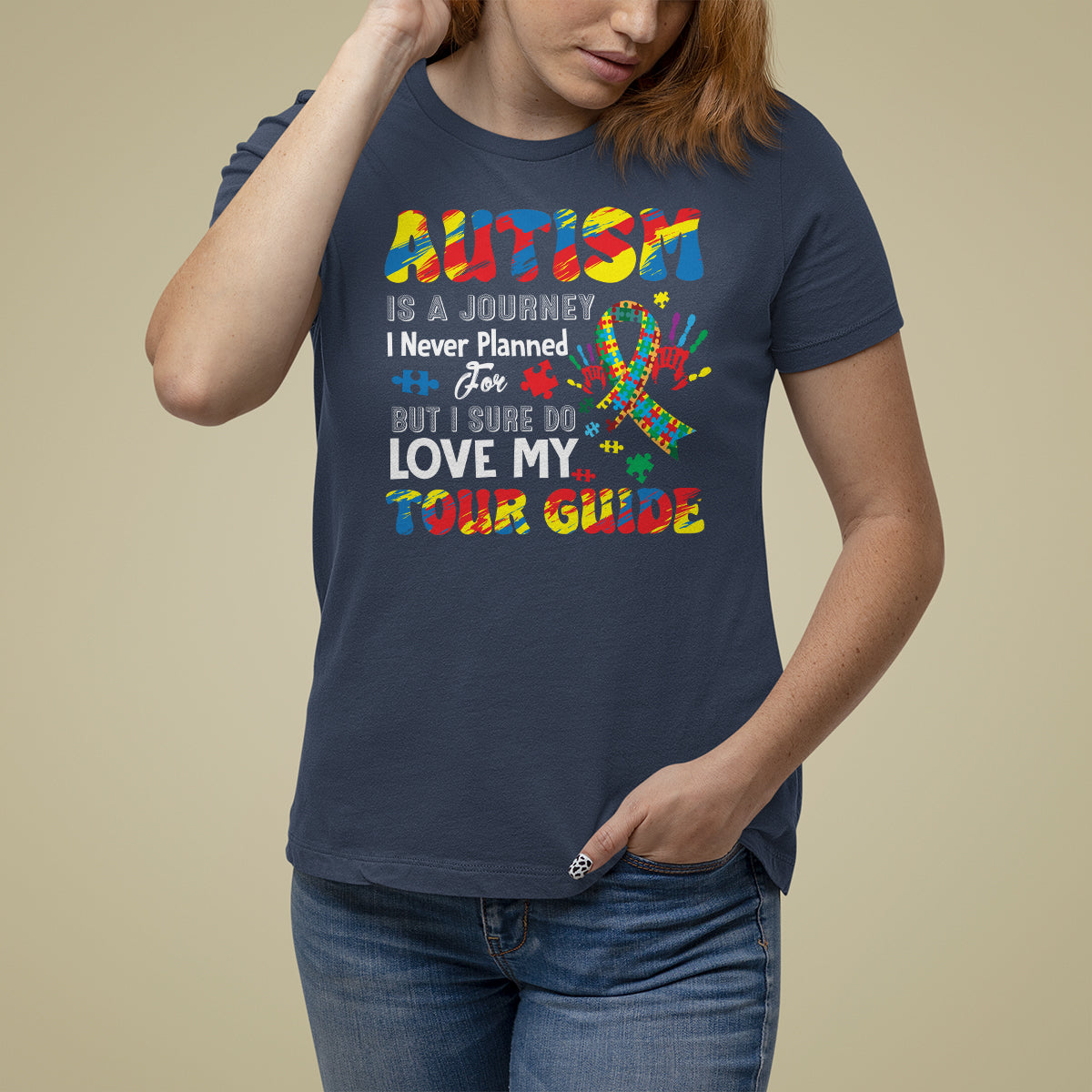 Autism Awareness T Shirt For Women Autism Is A Journey I Never Planned For But I Sure Do Love My Tour Guide - Wonder Print Shop