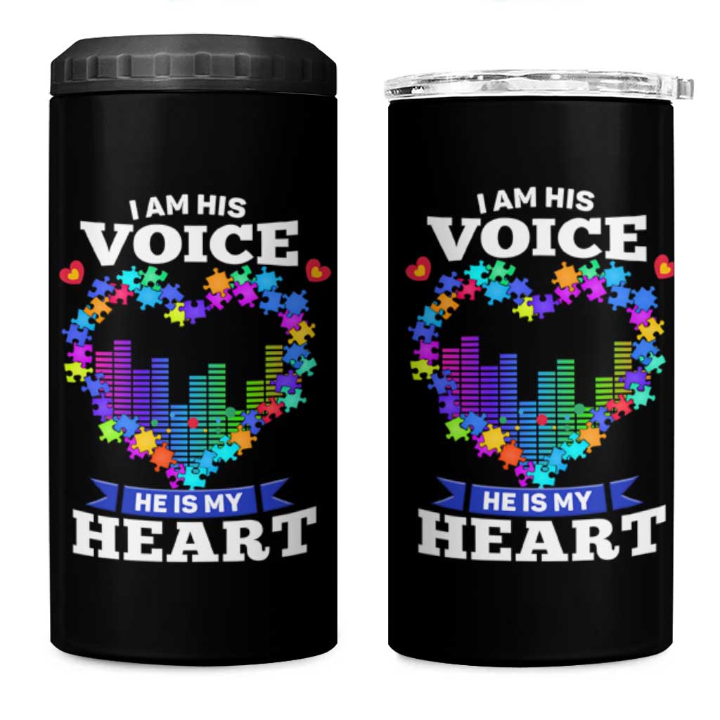 Autism Awareness 4 in 1 Can Cooler Tumbler I Am His Voice He Is My Heart Mom Dad Parents Support