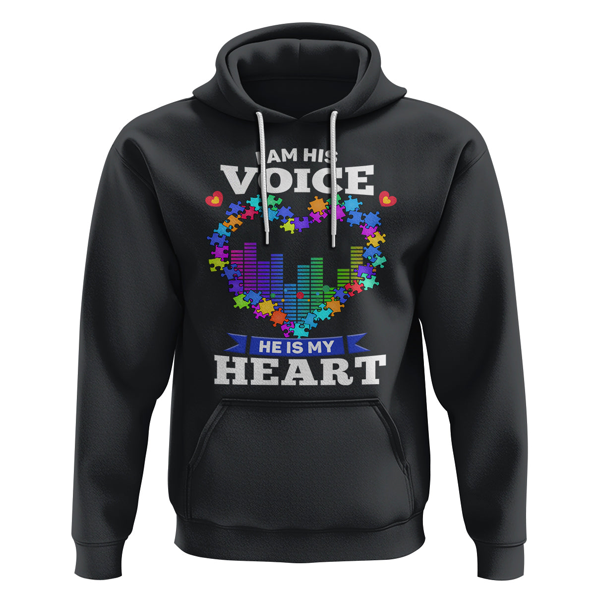 Autism Awareness Hoodie I Am His Voice He Is My Heart Mom Dad Parents Support - Wonder Print Shop
