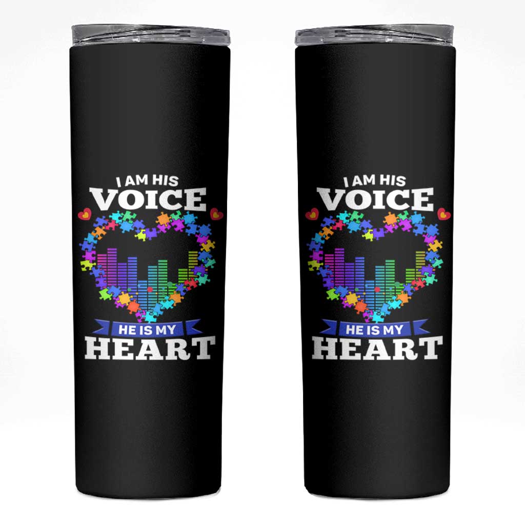 Autism Awareness Skinny Tumbler I Am His Voice He Is My Heart Mom Dad Parents Support