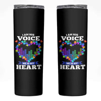Autism Awareness Skinny Tumbler I Am His Voice He Is My Heart Mom Dad Parents Support