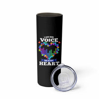 Autism Awareness Skinny Tumbler I Am His Voice He Is My Heart Mom Dad Parents Support