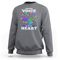 Autism Awareness Sweatshirt I Am His Voice He Is My Heart Mom Dad Parents Support - Wonder Print Shop