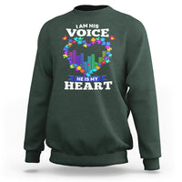 Autism Awareness Sweatshirt I Am His Voice He Is My Heart Mom Dad Parents Support - Wonder Print Shop