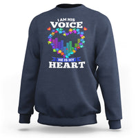 Autism Awareness Sweatshirt I Am His Voice He Is My Heart Mom Dad Parents Support - Wonder Print Shop