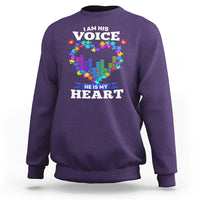 Autism Awareness Sweatshirt I Am His Voice He Is My Heart Mom Dad Parents Support - Wonder Print Shop
