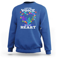 Autism Awareness Sweatshirt I Am His Voice He Is My Heart Mom Dad Parents Support - Wonder Print Shop
