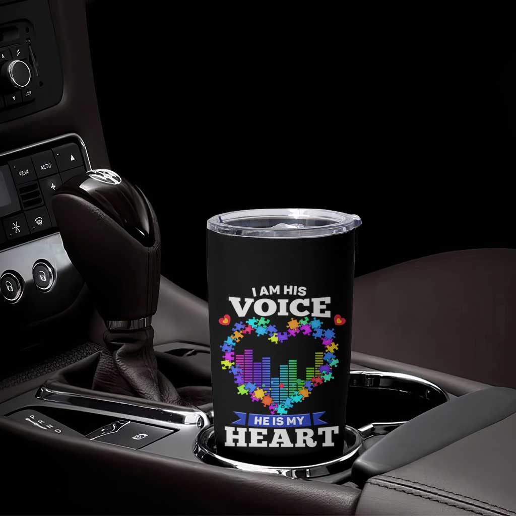 Autism Awareness Tumbler Cup I Am His Voice He Is My Heart Mom Dad Parents Support