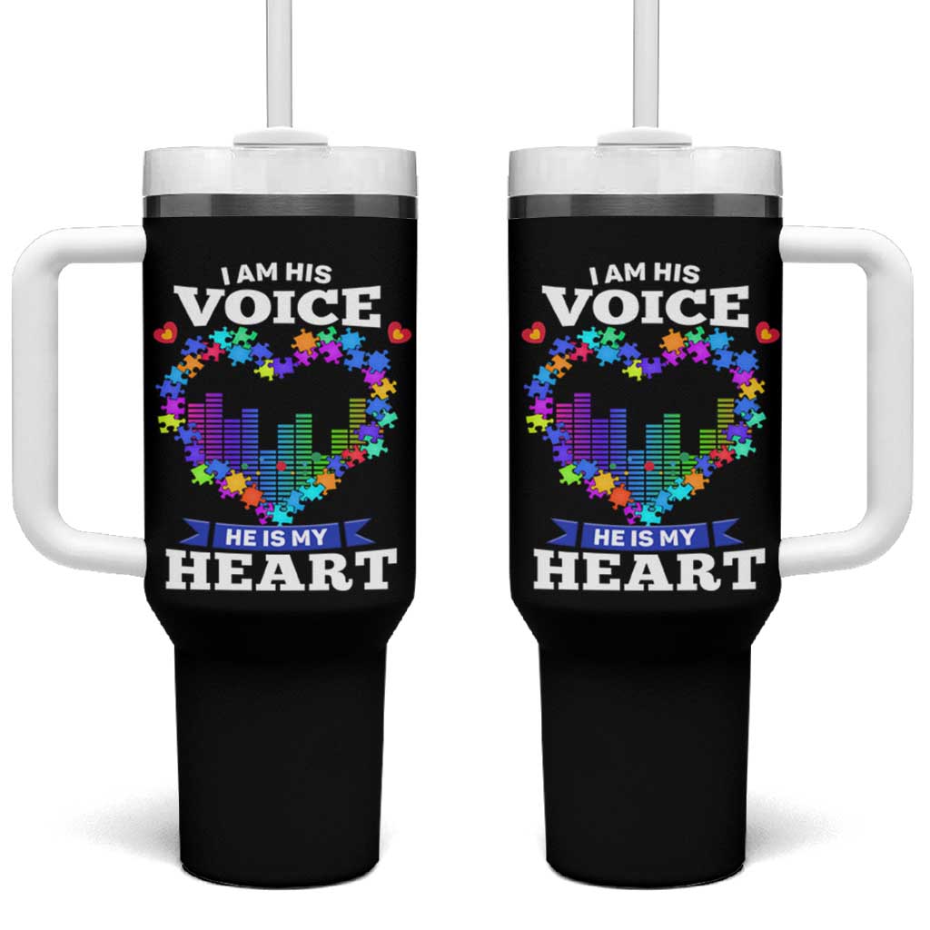 Autism Awareness Tumbler With Handle I Am His Voice He Is My Heart Mom Dad Parents Support