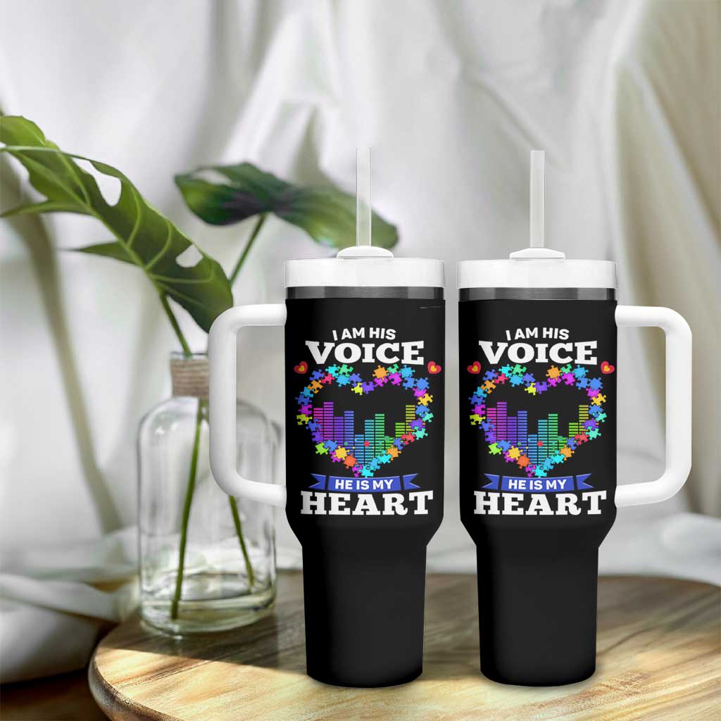 Autism Awareness Tumbler With Handle I Am His Voice He Is My Heart Mom Dad Parents Support