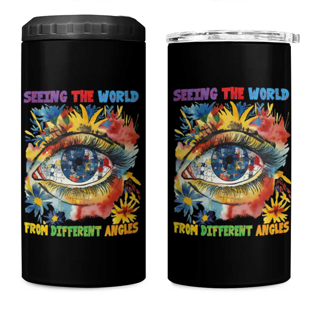 Autism Awareness 4 in 1 Can Cooler Tumbler Puzzle Eyes Seeing The World From Diferent Angles
