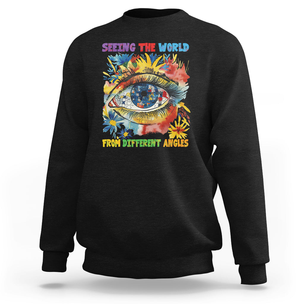 Autism Awareness Sweatshirt Puzzle Eyes Seeing The World From Diferent Angles - Wonder Print Shop