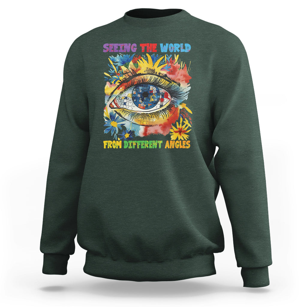 Autism Awareness Sweatshirt Puzzle Eyes Seeing The World From Diferent Angles - Wonder Print Shop