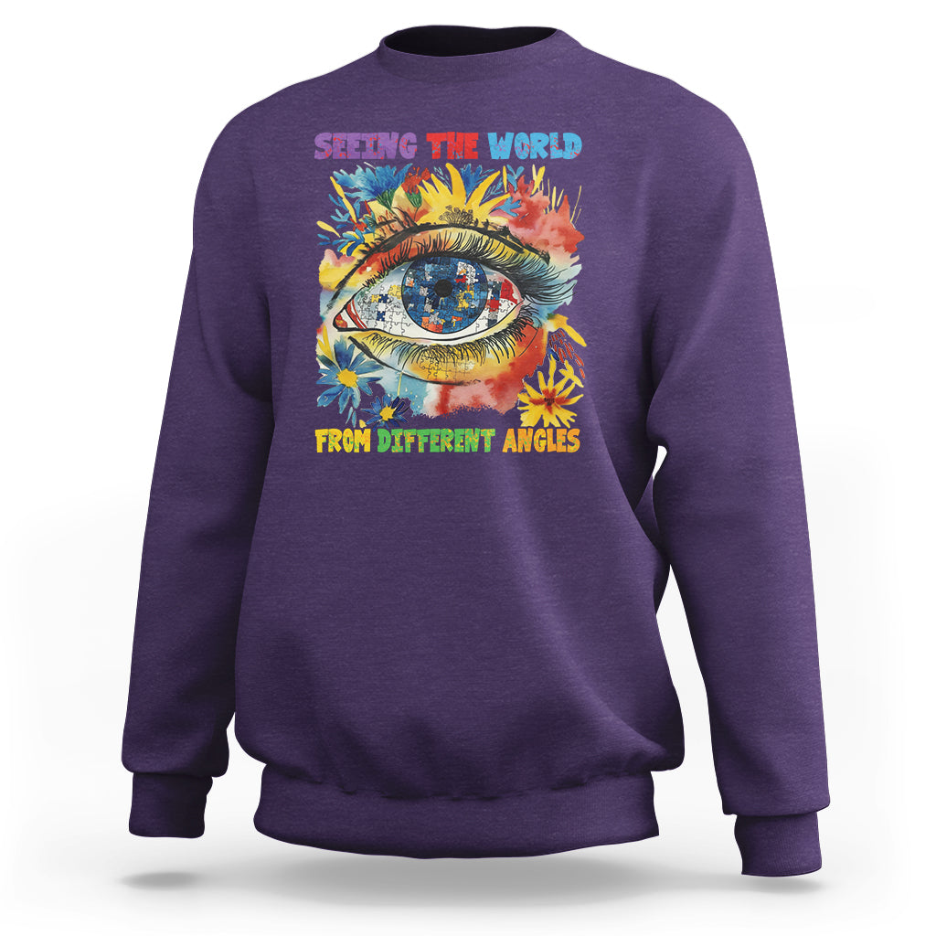 Autism Awareness Sweatshirt Puzzle Eyes Seeing The World From Diferent Angles - Wonder Print Shop