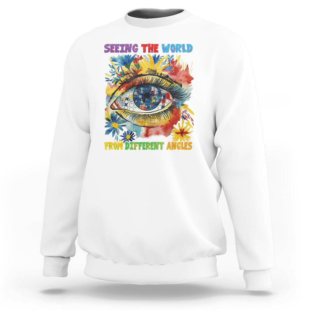 Autism Awareness Sweatshirt Puzzle Eyes Seeing The World From Diferent Angles - Wonder Print Shop