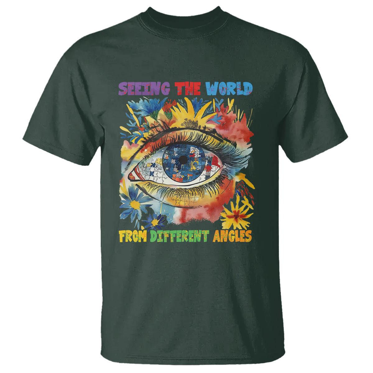 Autism Awareness T Shirt Puzzle Eyes Seeing The World From Diferent Angles - Wonder Print Shop