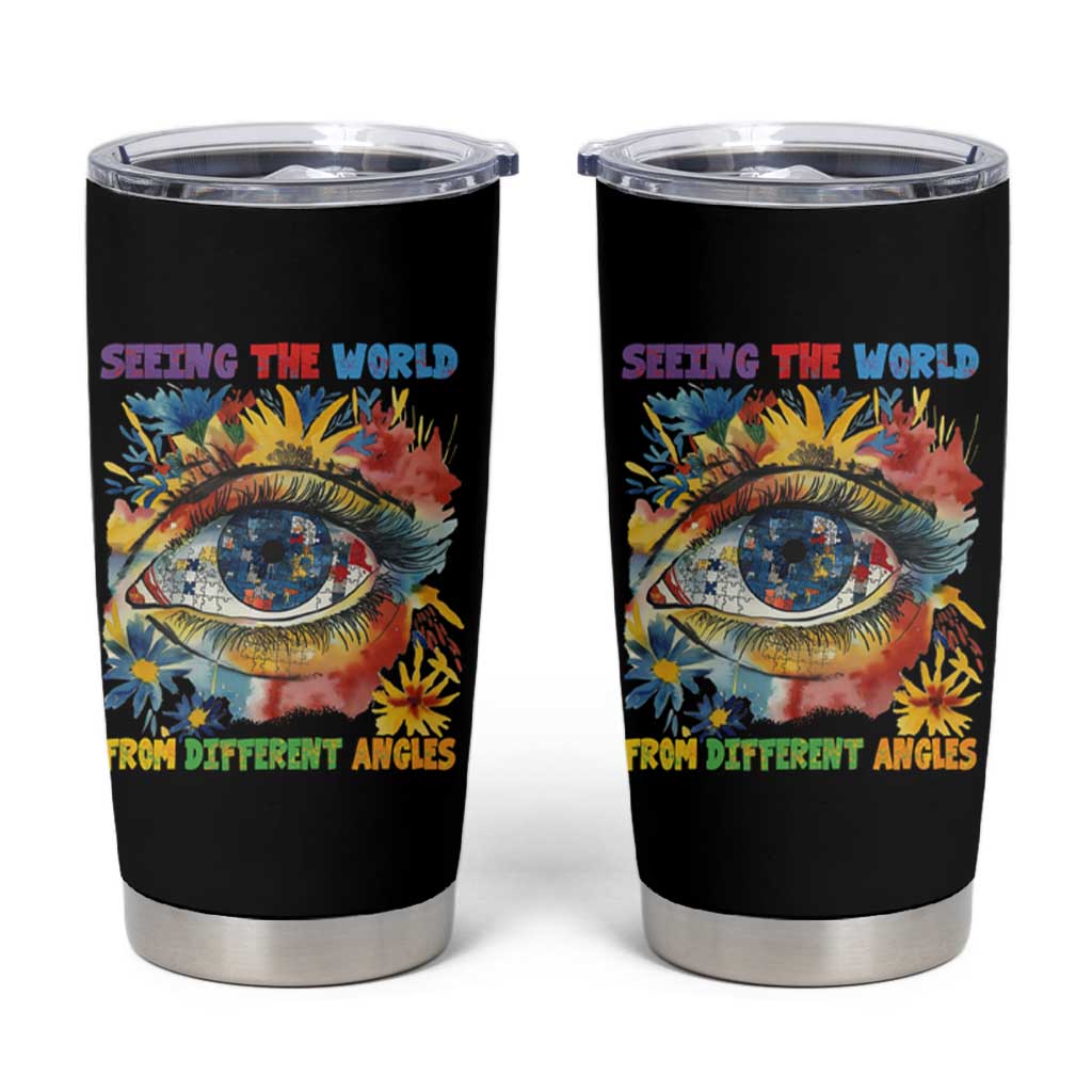 Autism Awareness Tumbler Cup Puzzle Eyes Seeing The World From Diferent Angles