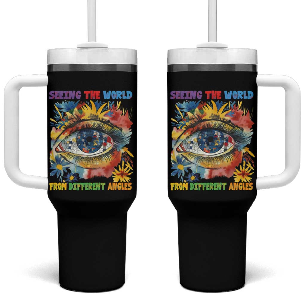 Autism Awareness Tumbler With Handle Puzzle Eyes Seeing The World From Diferent Angles