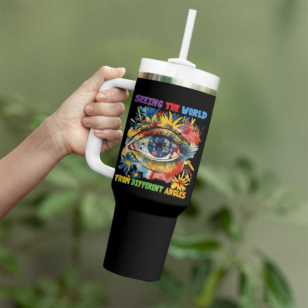 Autism Awareness Tumbler With Handle Puzzle Eyes Seeing The World From Diferent Angles