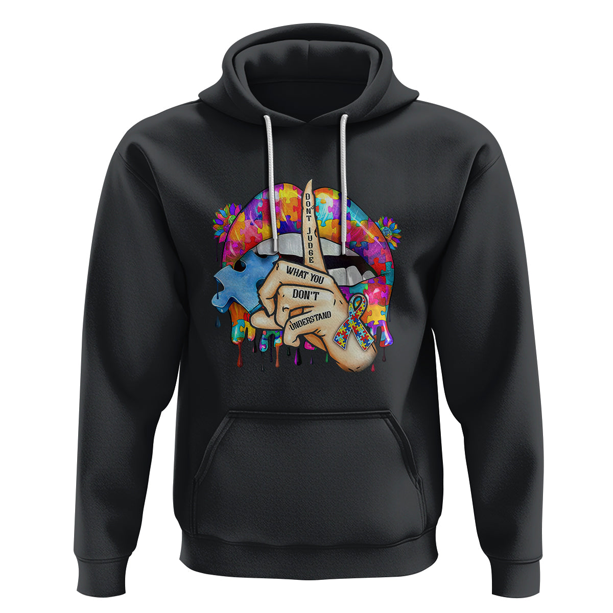 Autism Awareness Hoodie Don't Jundge What You Don't Understand Puzzle Lip - Wonder Print Shop