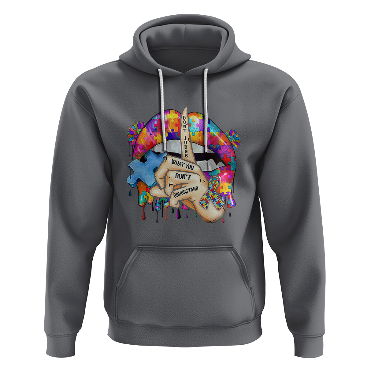 Autism Awareness Hoodie Don't Jundge What You Don't Understand Puzzle Lip - Wonder Print Shop