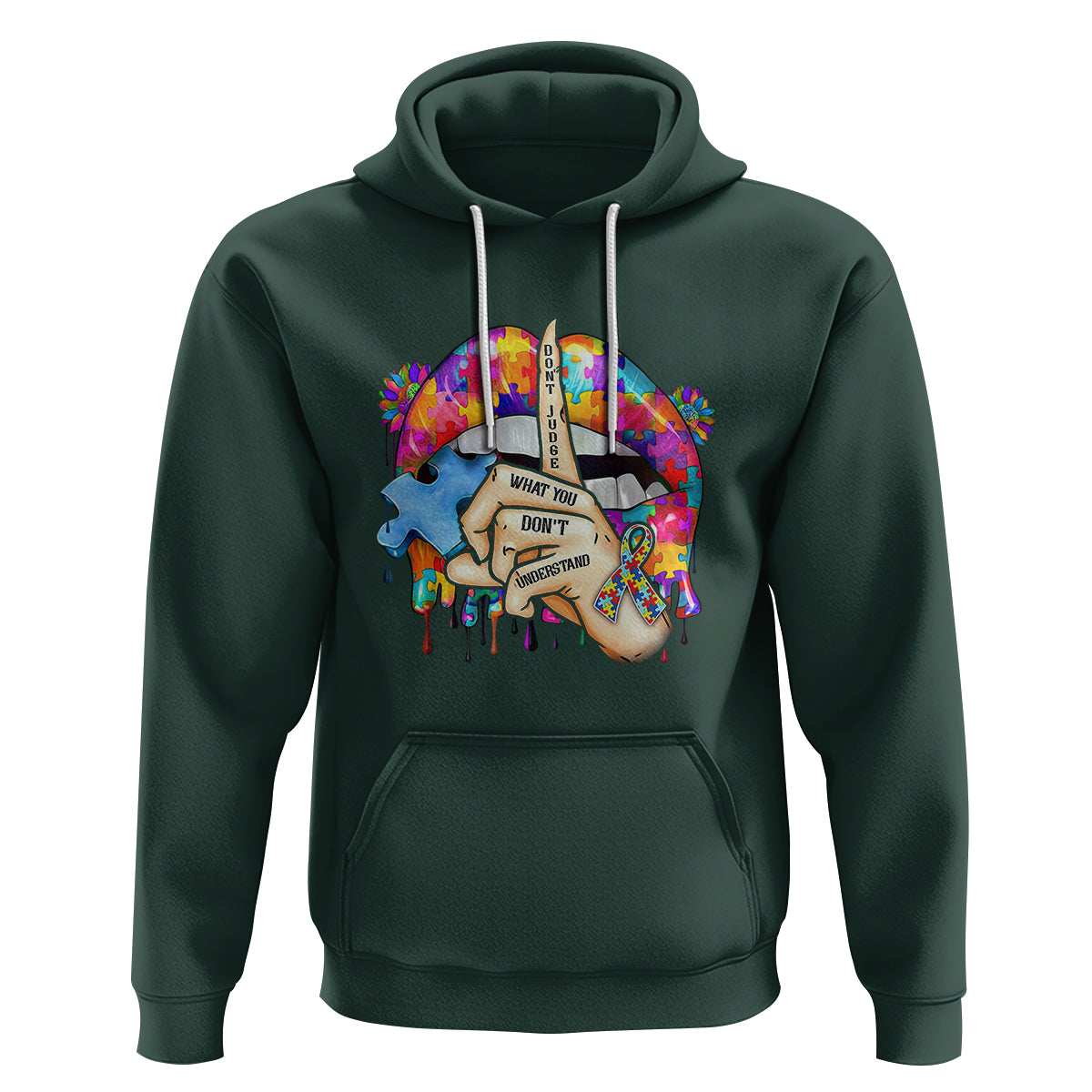 Autism Awareness Hoodie Don't Jundge What You Don't Understand Puzzle Lip - Wonder Print Shop