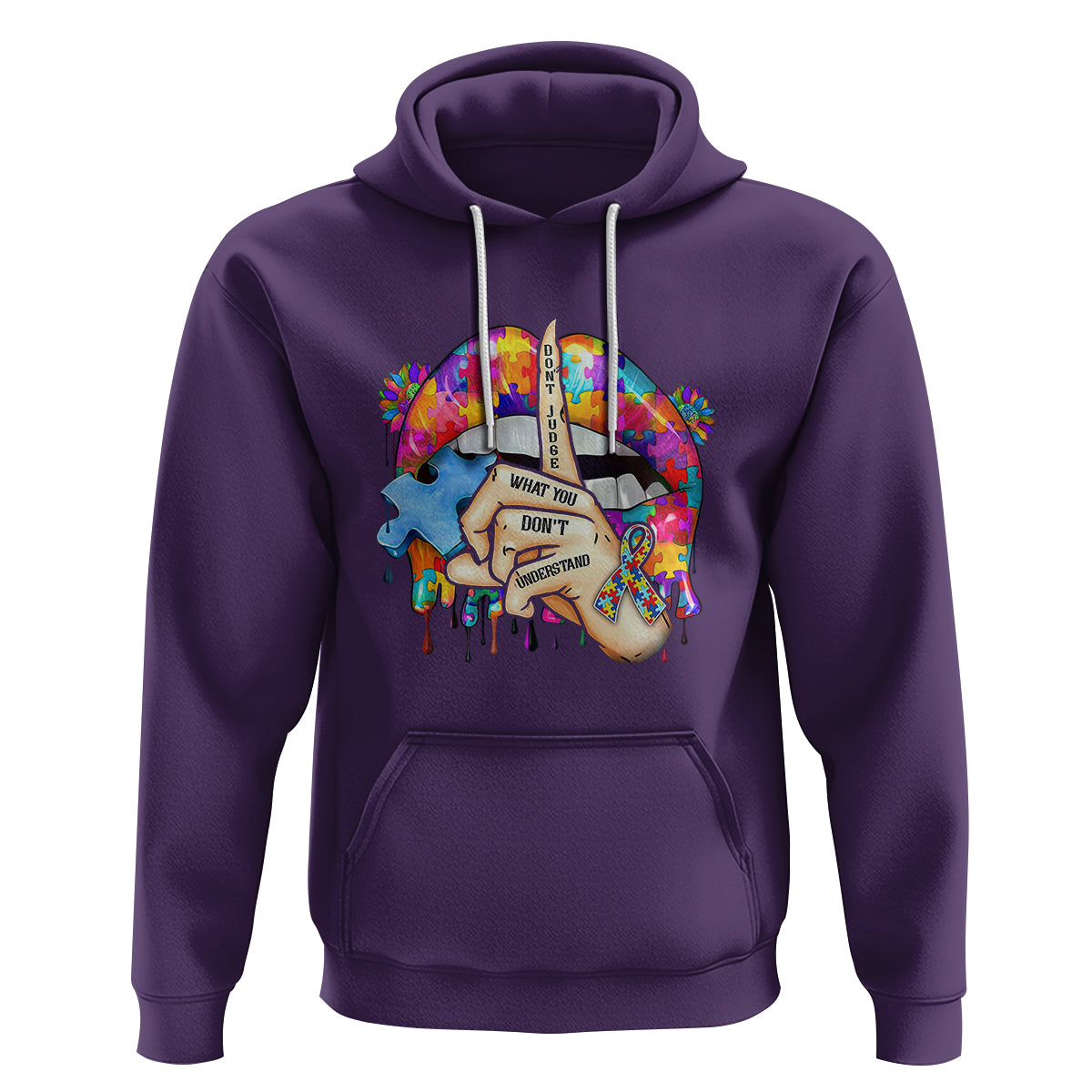 Autism Awareness Hoodie Don't Jundge What You Don't Understand Puzzle Lip - Wonder Print Shop